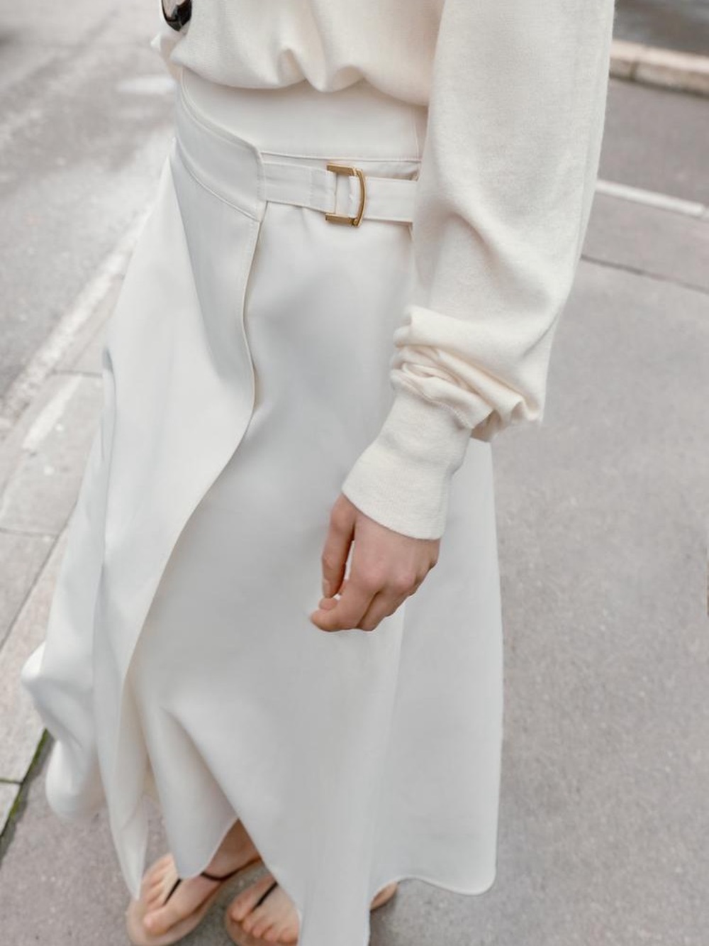 Zara Cream Midi Skirt with Gold Buckle Detail